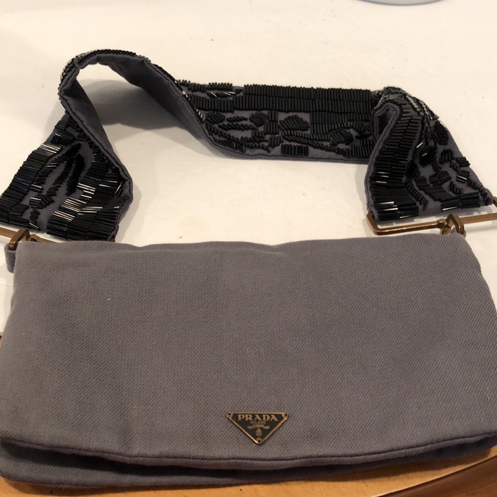 Prada vintage Couture Runway Fabric swing beaded strap handbag New Never worn